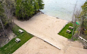 Aerial view of beach and swim area